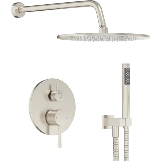 Bathtub Shower Faucet Set, Tub Shower System with 3-Way Shower Valve, High Pressure 10" Rain Shower head with Handheld Spray Combo, Wall Mounted Rainfall Shower Head Set, Brushed Nickel