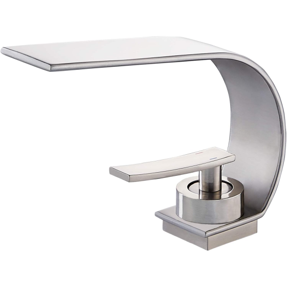 Modern Bathroom Faucet, Low Arc Brass Ceramic Valve Vanity Single Hole Bathroom Sink Faucet, Touch On Single le Hot and Cold Water Mixer Tap - Brushed Nickel