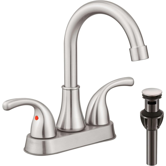 Bathroom Sink Faucet 4 Inch Faucet 2 le Bathroom Sink Faucets Lead-Free Brushed Nickel Bath Sink Faucets with Pop-up Drain Stopper and Supply Hoses