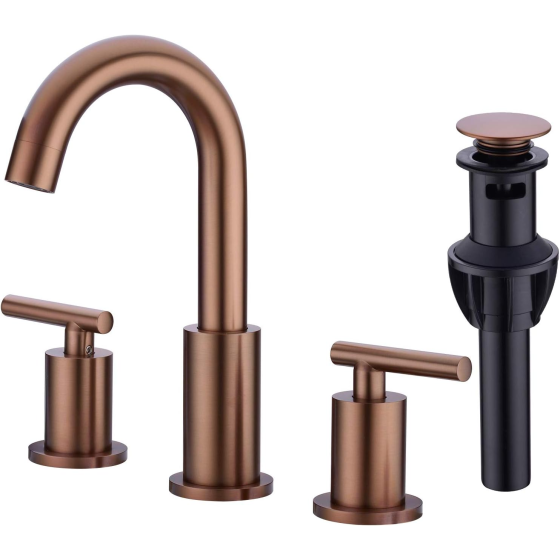 2 le 8 Inch Widespread Bathroom Sink Faucet with Overflow Pop Up Drain Assembly 3 Piece Brown Bronze Vanity Tap with cUPC Water Supply Lines, Brass
